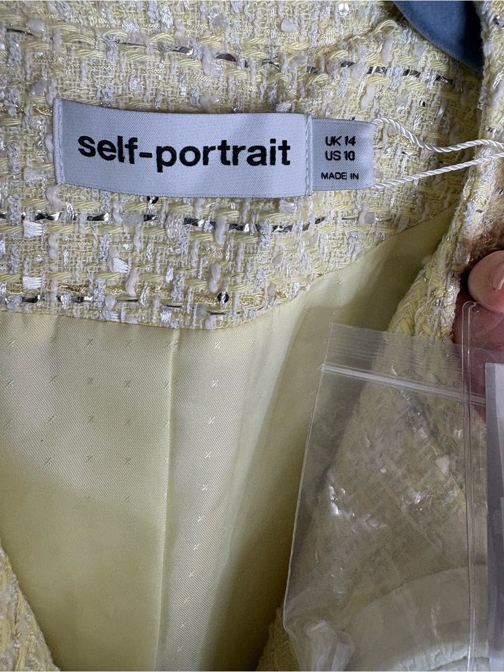 Self-Portrait lady jacket tweed boucle Yellow Tweed Collarless coat NWT size 10 - Picture 4 of 11